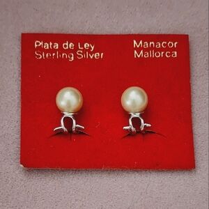 Vintage Manacor Mallorca Faux Pearl Sterling Clip-on Earrings Never Worn